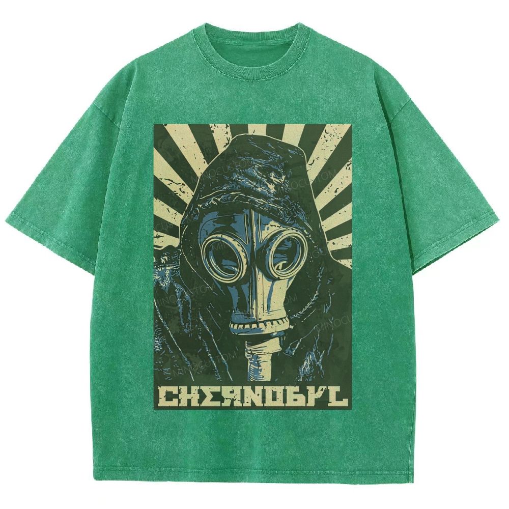 Vintage Post‑Apocalyptic Gas Mask Propaganda Graphic Unisex Fit Washed T-Shirt