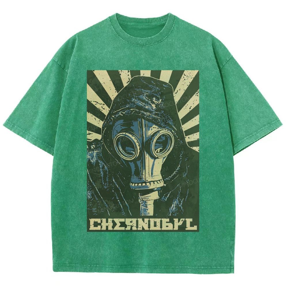 Vintage Post‑Apocalyptic Gas Mask Propaganda Graphic Unisex Fit Washed T-Shirt