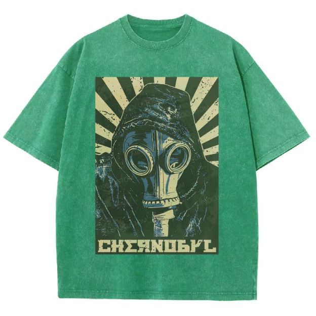 Vintage Post‑Apocalyptic Gas Mask Propaganda Graphic Unisex Fit Washed T-Shirt