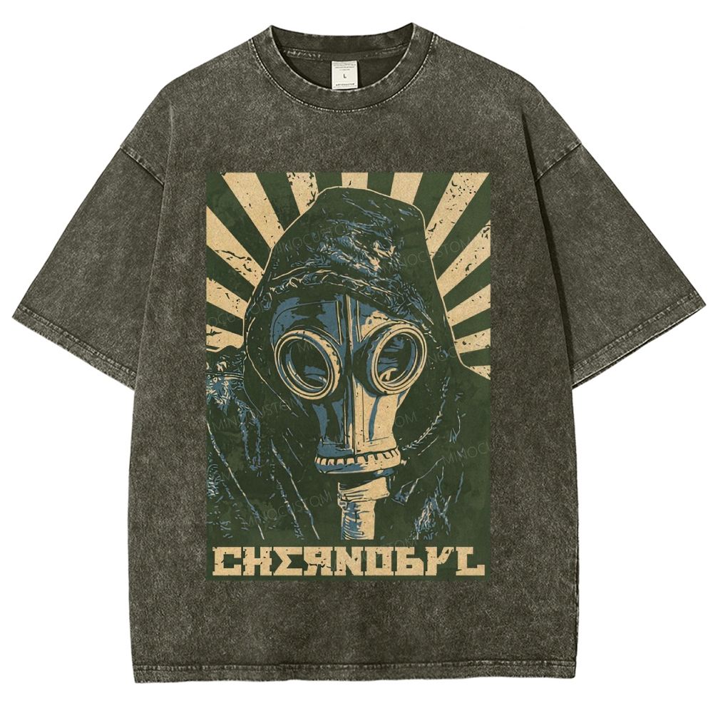 Vintage Post‑Apocalyptic Gas Mask Propaganda Graphic Unisex Fit Washed T-Shirt