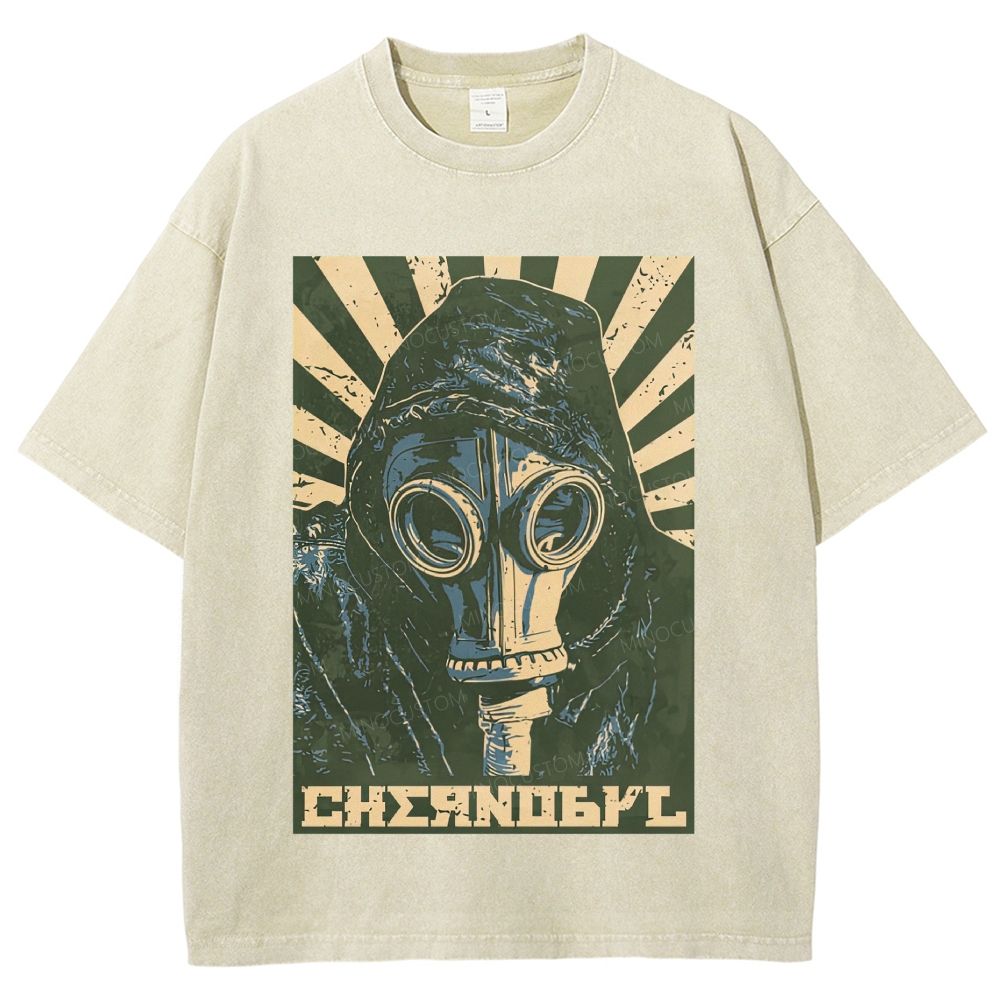 Vintage Post‑Apocalyptic Gas Mask Propaganda Graphic Unisex Fit Washed T-Shirt
