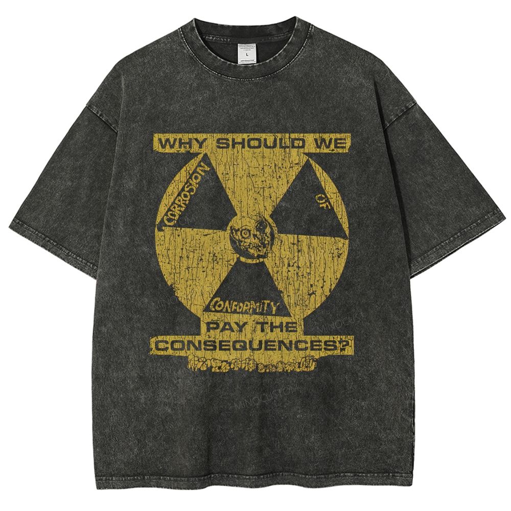 Vintage Distressed Radiation Symbol Quote Graphic Unisex Fit Washed T-Shirt