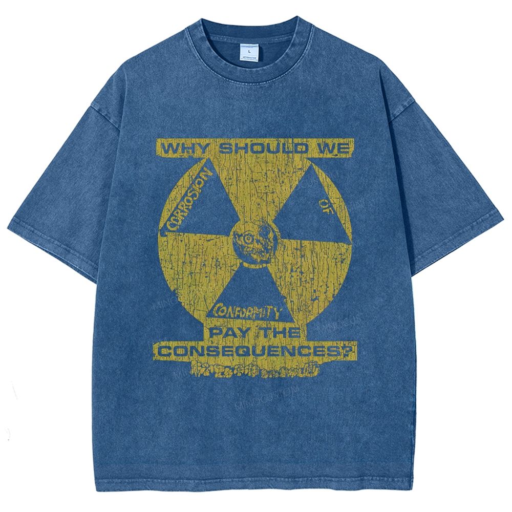 Vintage Distressed Radiation Symbol Quote Graphic Unisex Fit Washed T-Shirt