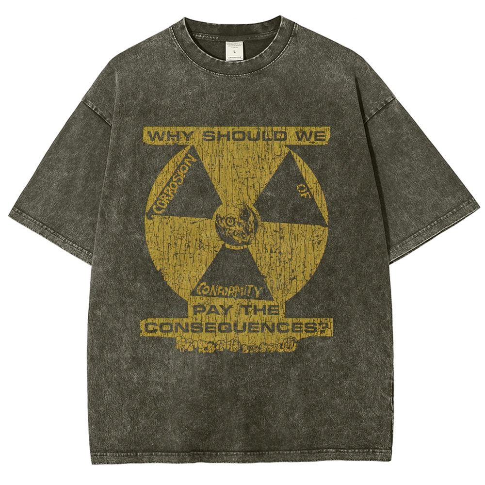 Vintage Distressed Radiation Symbol Quote Graphic Unisex Fit Washed T-Shirt