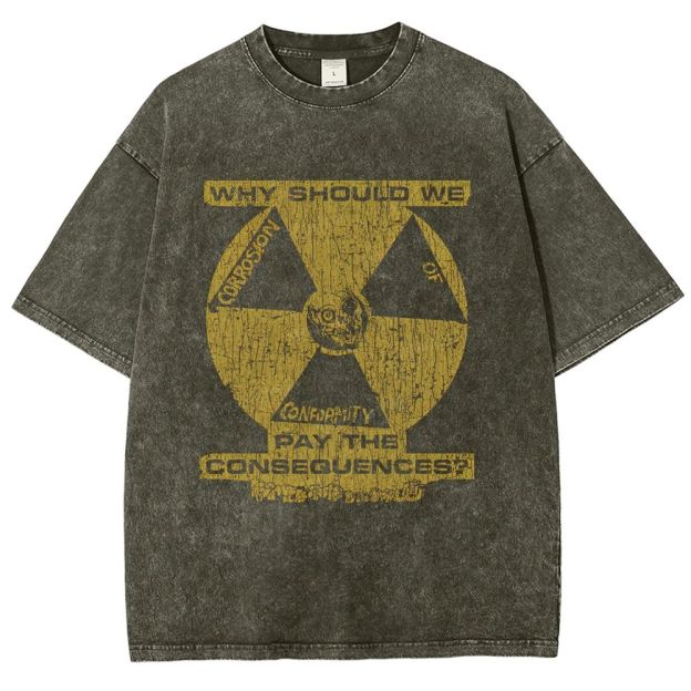 Vintage Distressed Radiation Symbol Quote Graphic Unisex Fit Washed T-Shirt