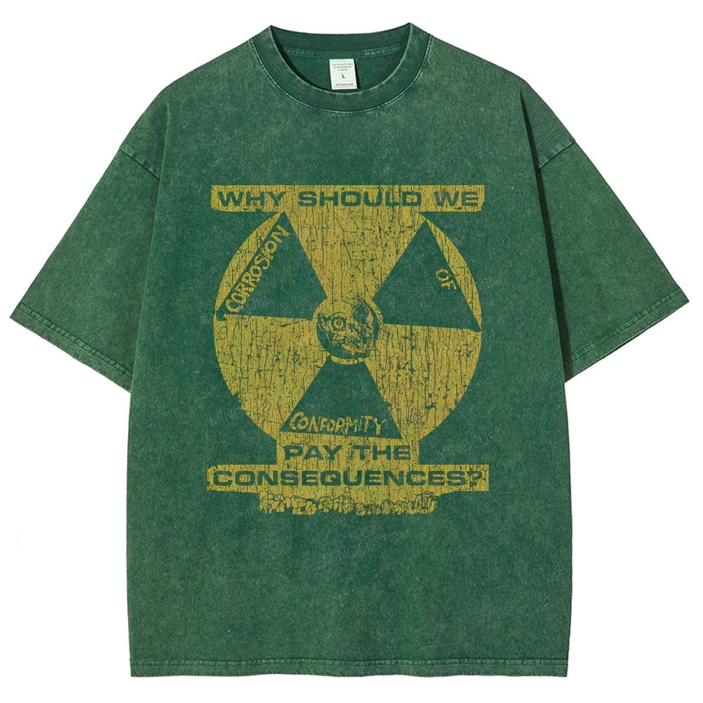 Vintage Distressed Radiation Symbol Quote Graphic Unisex Fit Washed T-Shirt