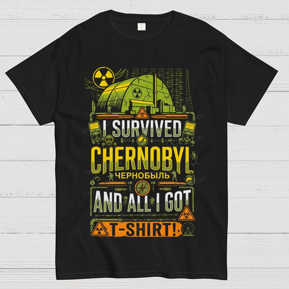 Nuclear Disaster Site Gas Mask Hazard Warning Cotton T-Shirt