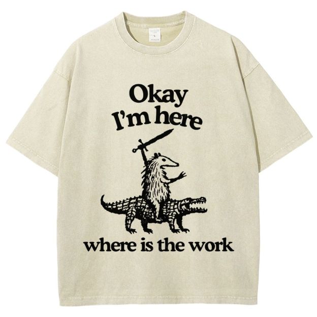 Funny Armadillo Riding Alligator Sword Humor Unisex Fit Washed T-Shirt
