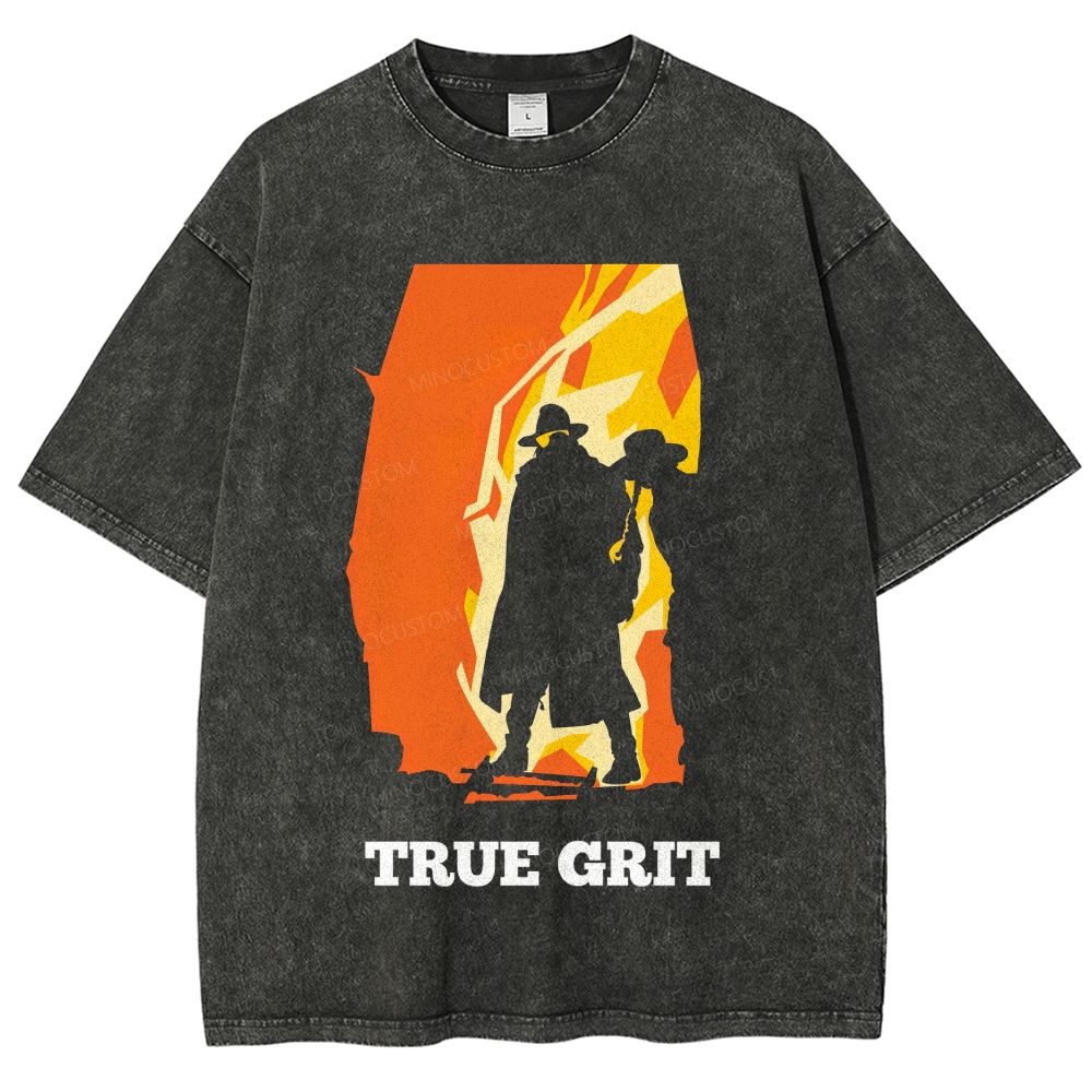 Vintage Wild West Cowboy Silhouette Block Color Graphic Unisex Fit Washed T-Shirt