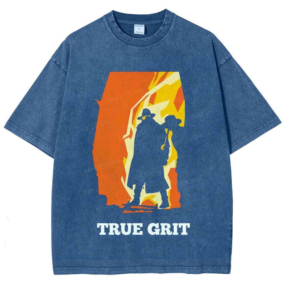 Vintage Wild West Cowboy Silhouette Block Color Graphic Unisex Fit Washed T-Shirt