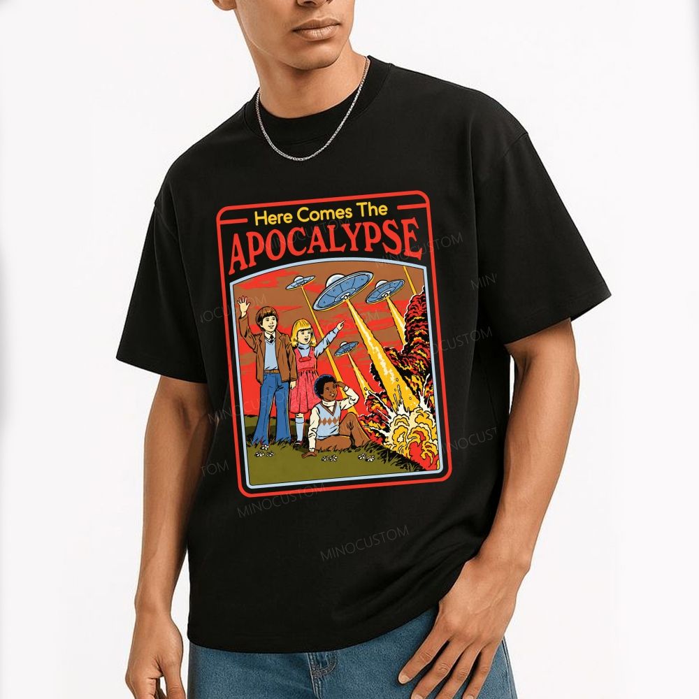 Comic Style Kids UFO Explosion Apocalypse Cotton T-Shirt