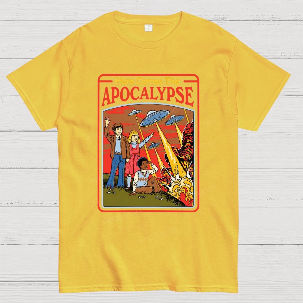Comic Style Kids UFO Explosion Apocalypse Cotton T-Shirt