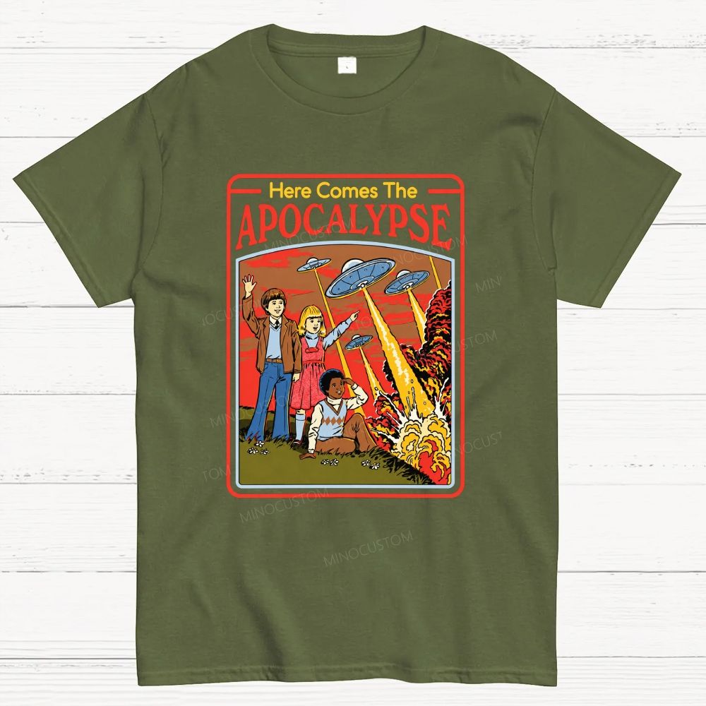 Comic Style Kids UFO Explosion Apocalypse Cotton T-Shirt
