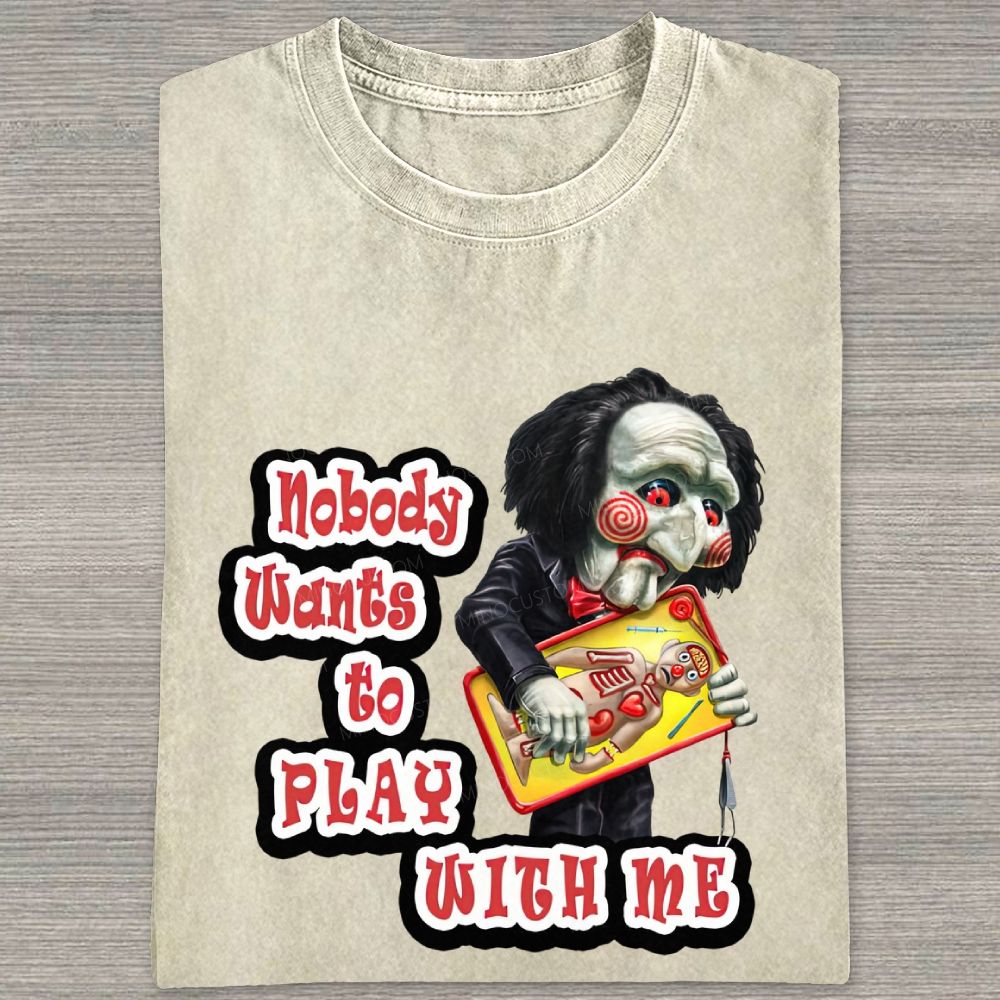 Vintage Creepy Puppet Doll Graphic Washed T-shirt