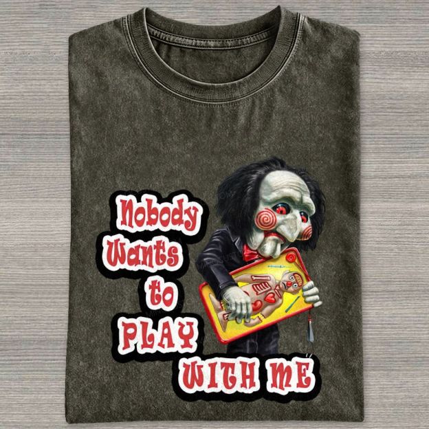 Vintage Creepy Puppet Doll Graphic Washed T-shirt