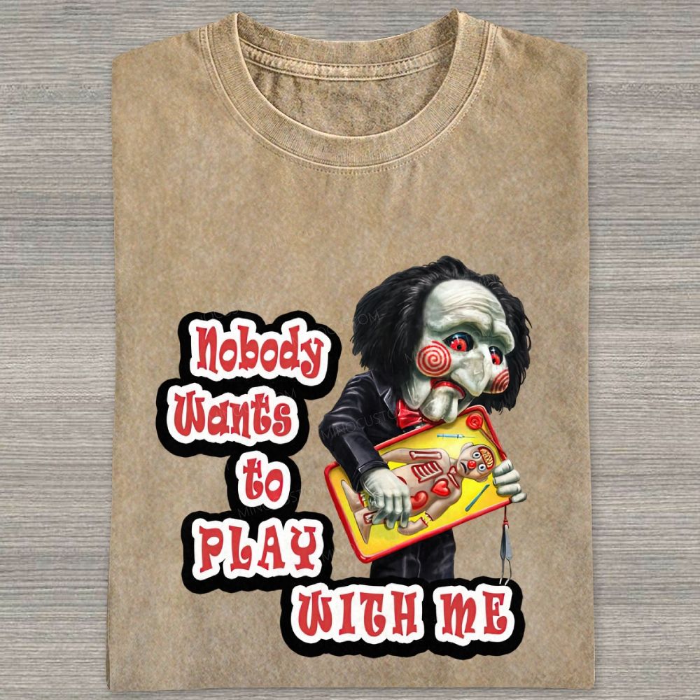 Vintage Creepy Puppet Doll Graphic Washed T-shirt