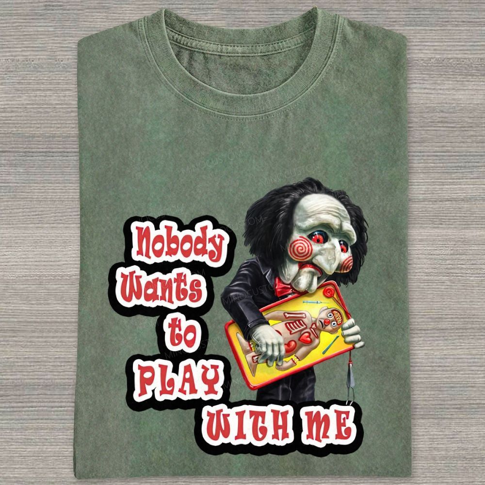 Vintage Creepy Puppet Doll Graphic Washed T-shirt