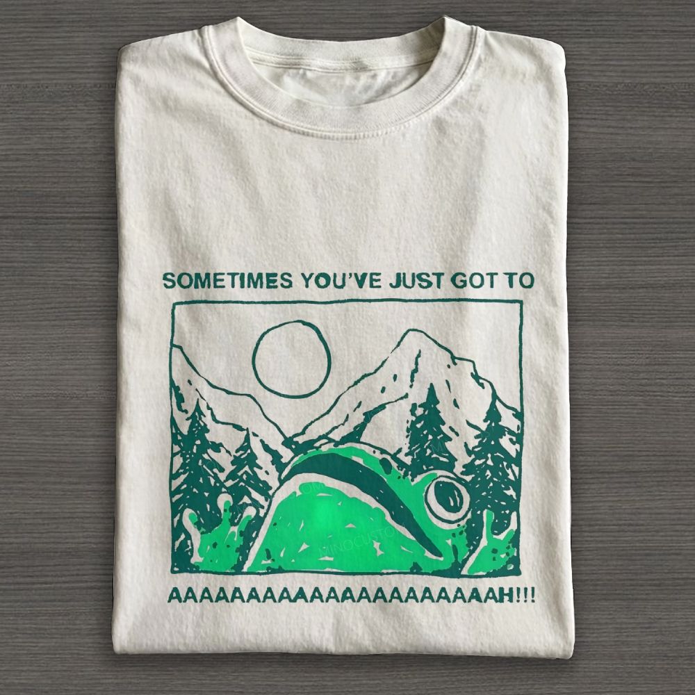 Funny Screaming Frog Mountain Forest Graphic Cotton T-shirt