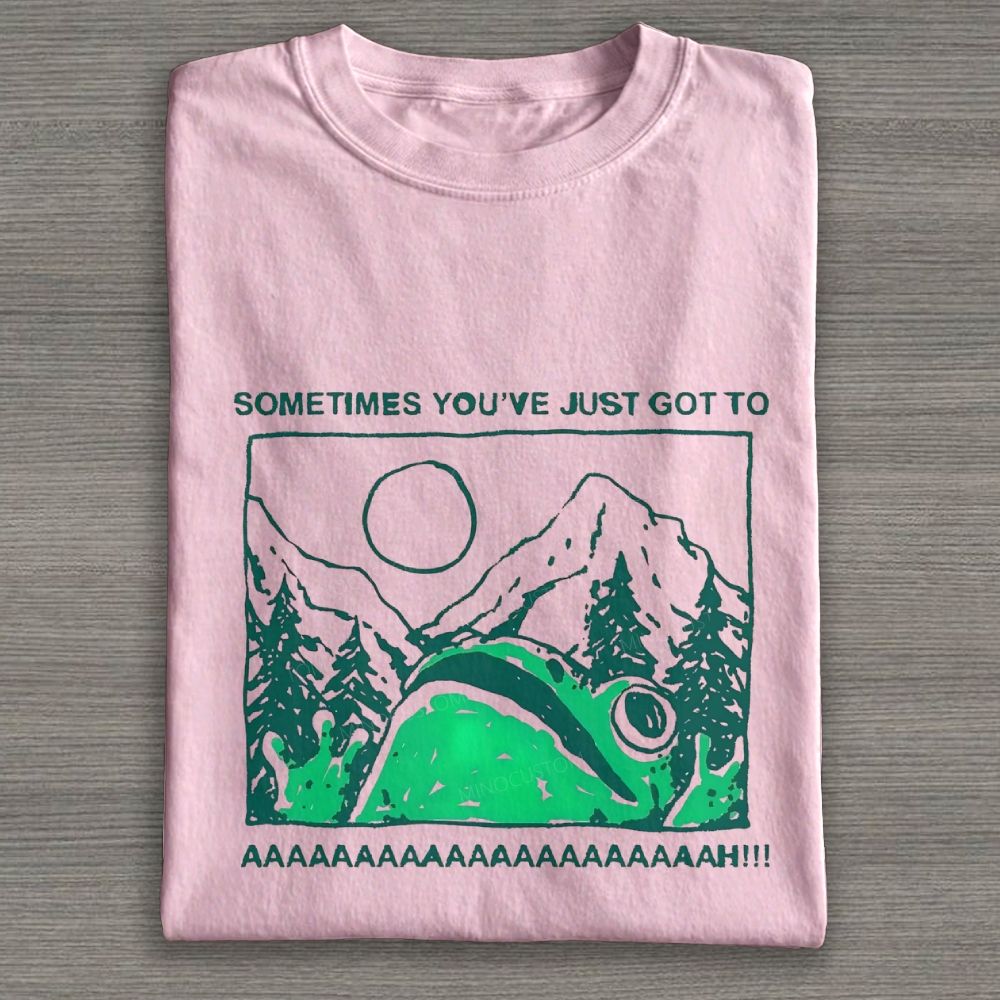 Funny Screaming Frog Mountain Forest Graphic Cotton T-shirt