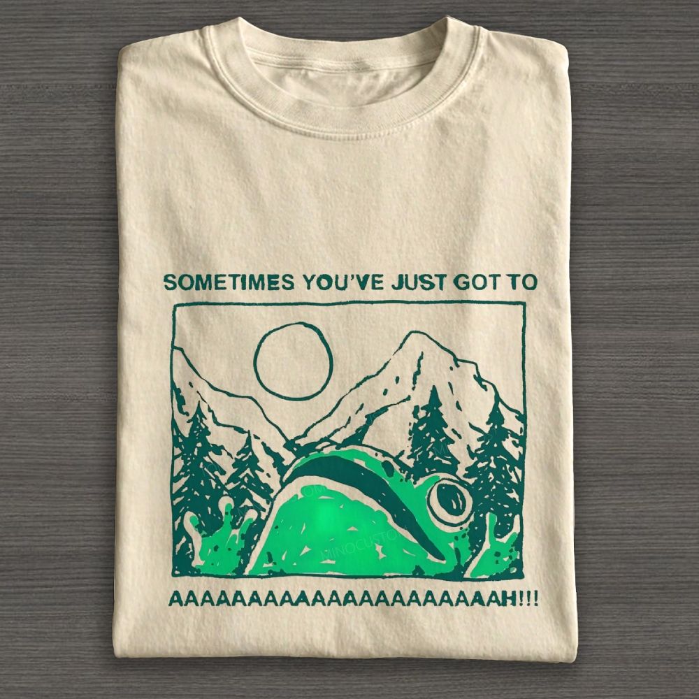 Funny Screaming Frog Mountain Forest Graphic Cotton T-shirt