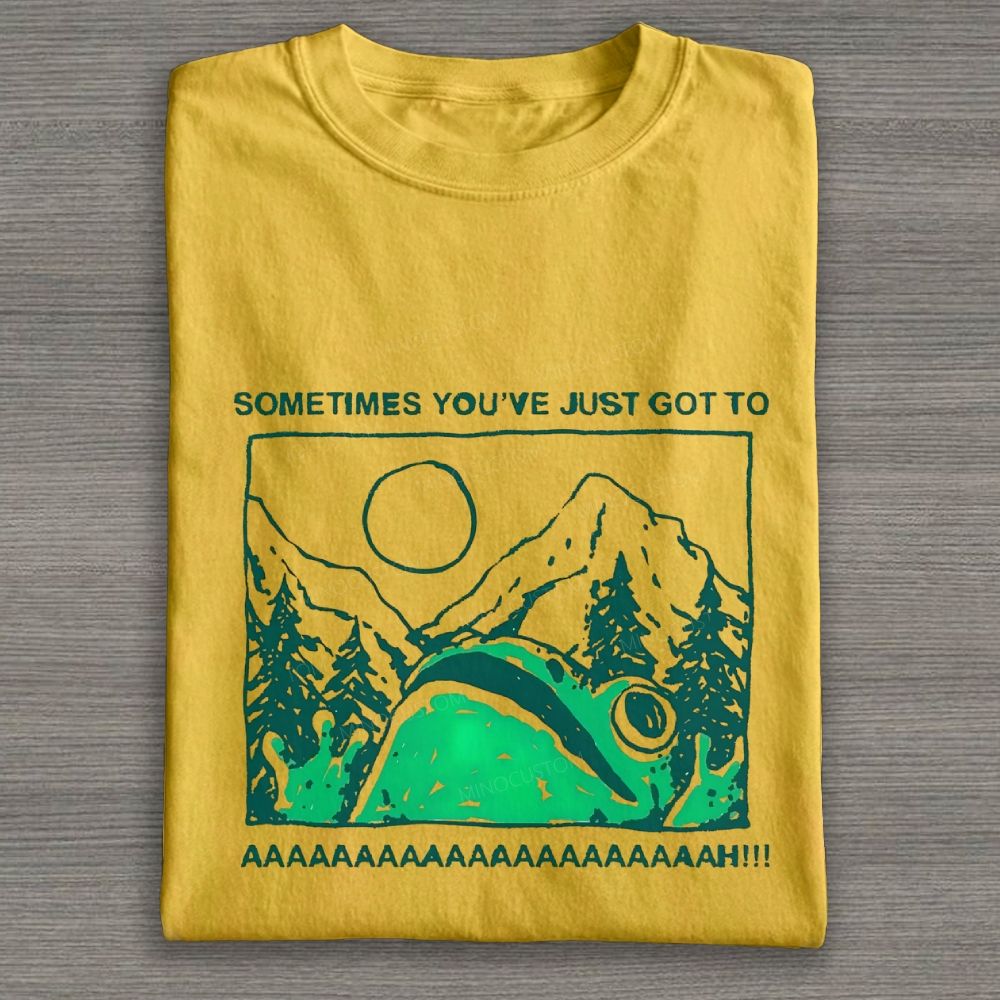 Funny Screaming Frog Mountain Forest Graphic Cotton T-shirt