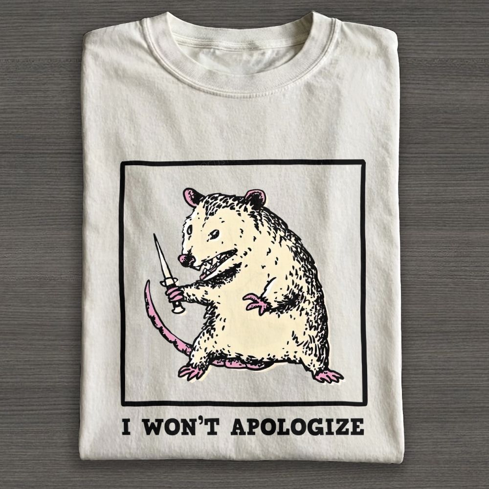 Cute Grumpy Opossum With Knife Graphic Cotton T-shirt