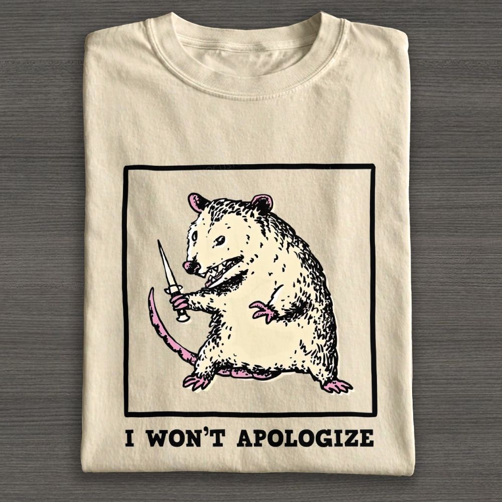 Cute Grumpy Opossum With Knife Graphic Cotton T-shirt