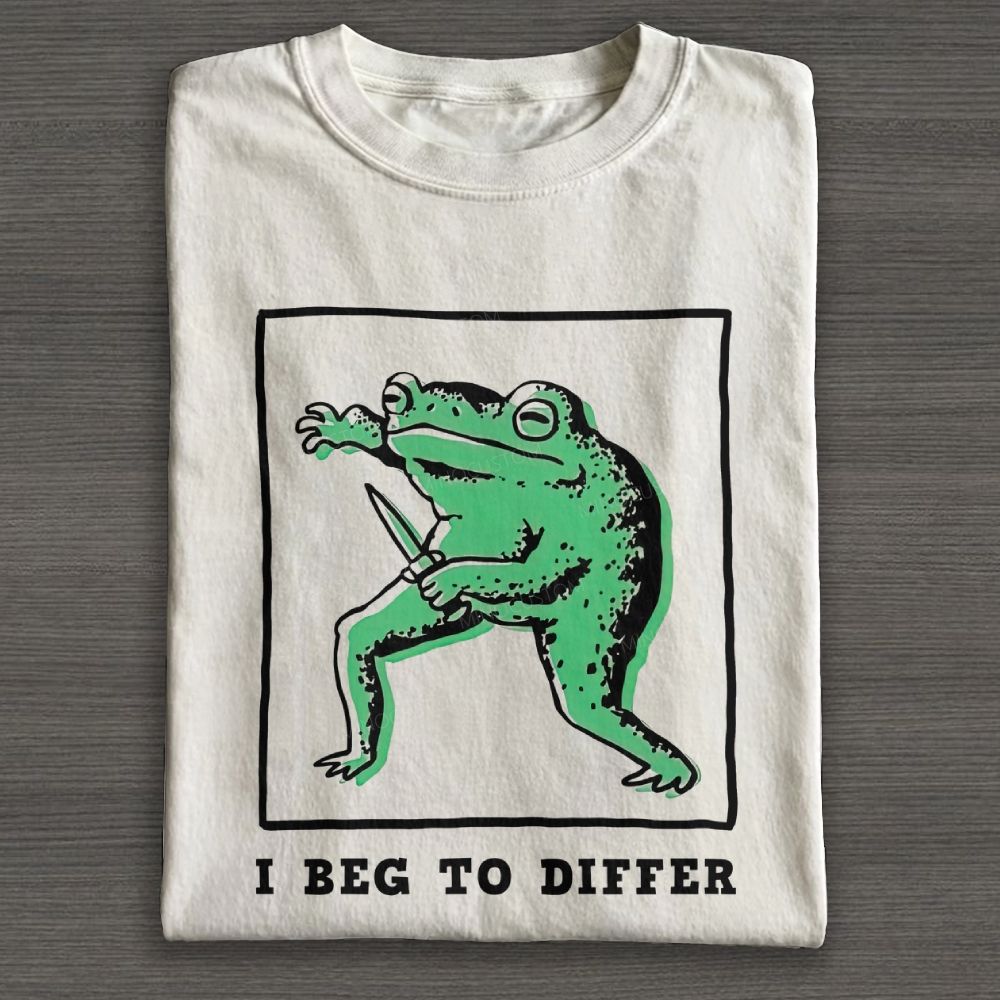 Sassy Knife‑Wielding Frog Graphic Cotton T-shirt