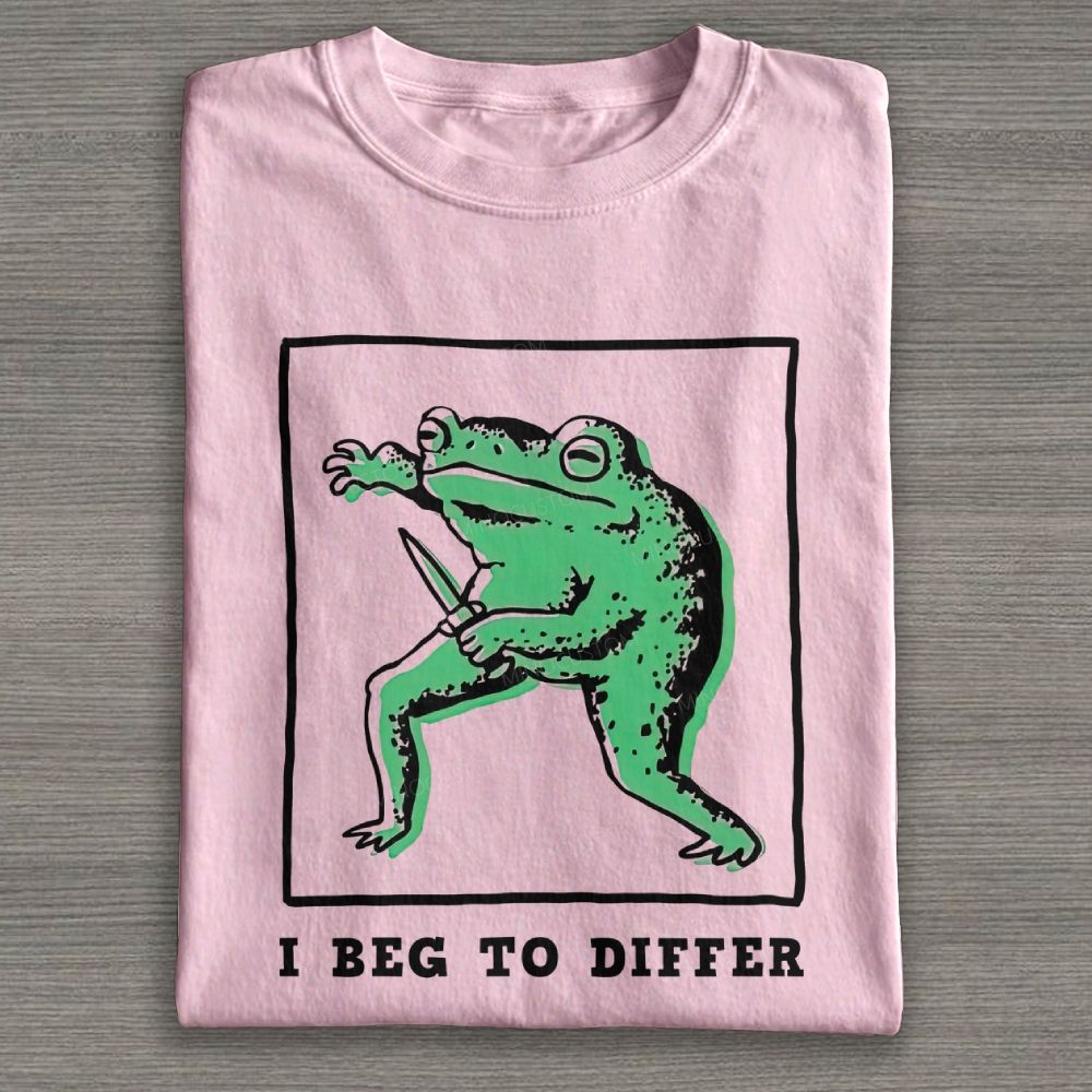 Sassy Knife‑Wielding Frog Graphic Cotton T-shirt