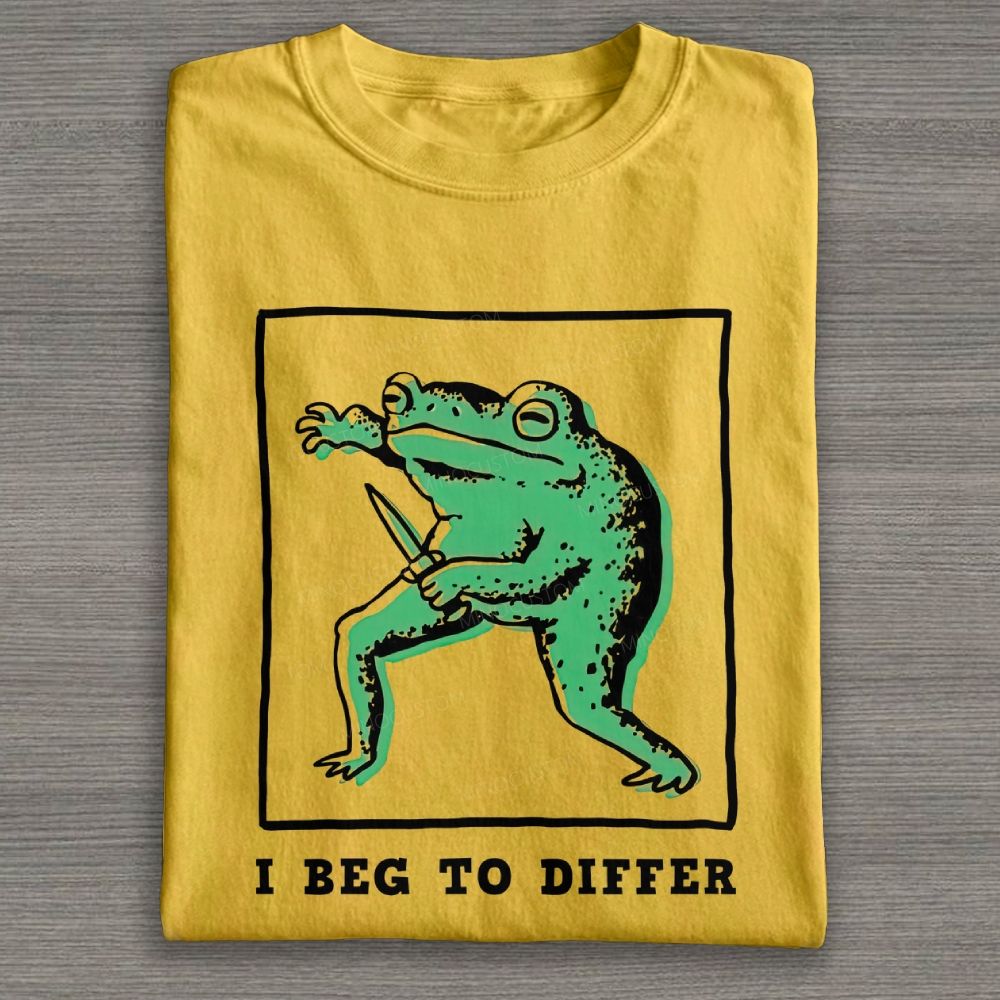 Sassy Knife‑Wielding Frog Graphic Cotton T-shirt