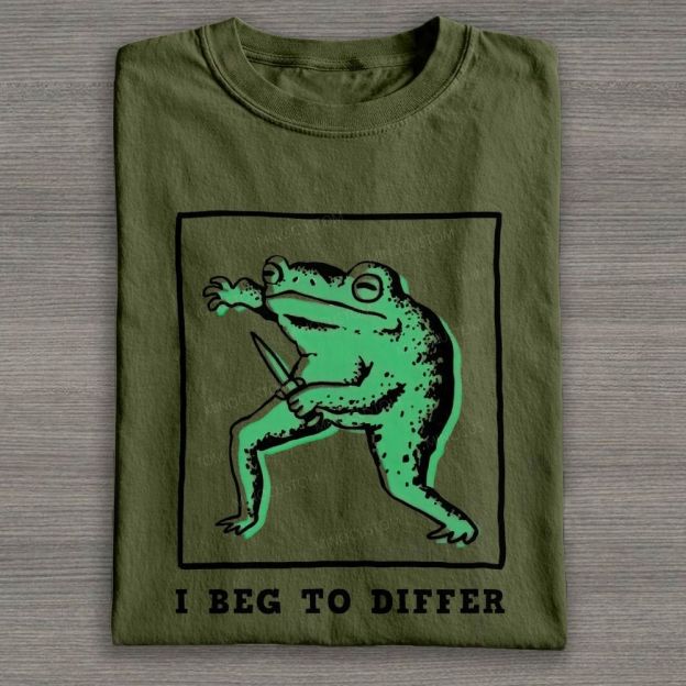 Sassy Knife‑Wielding Frog Graphic Cotton T-shirt