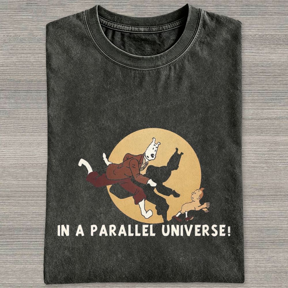 Retro Vintage Cartoon Running Figures Graphic Washed T-shirt