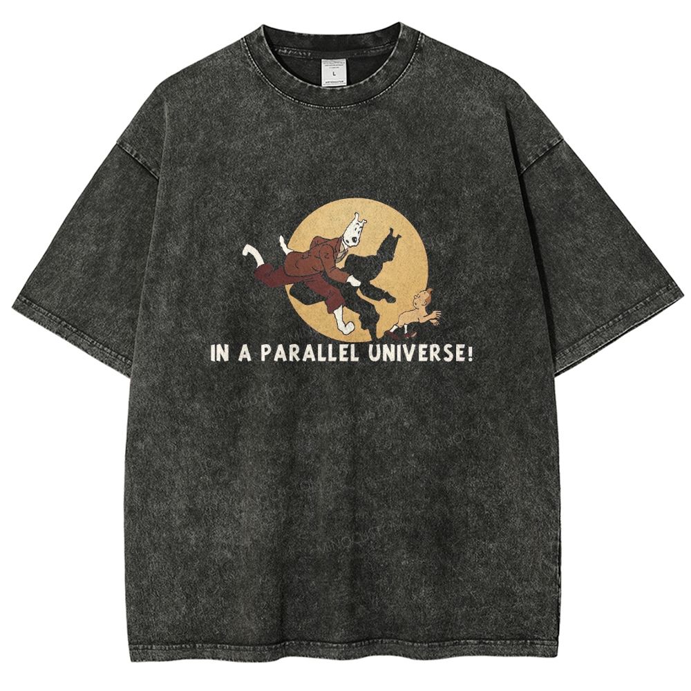Retro Vintage Cartoon Running Figures Graphic Washed T-shirt