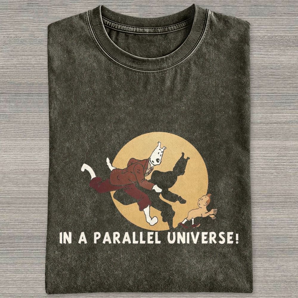Retro Vintage Cartoon Running Figures Graphic Washed T-shirt