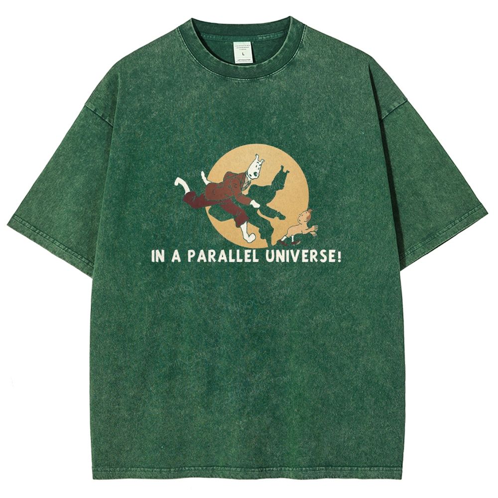 Retro Vintage Cartoon Running Figures Graphic Washed T-shirt