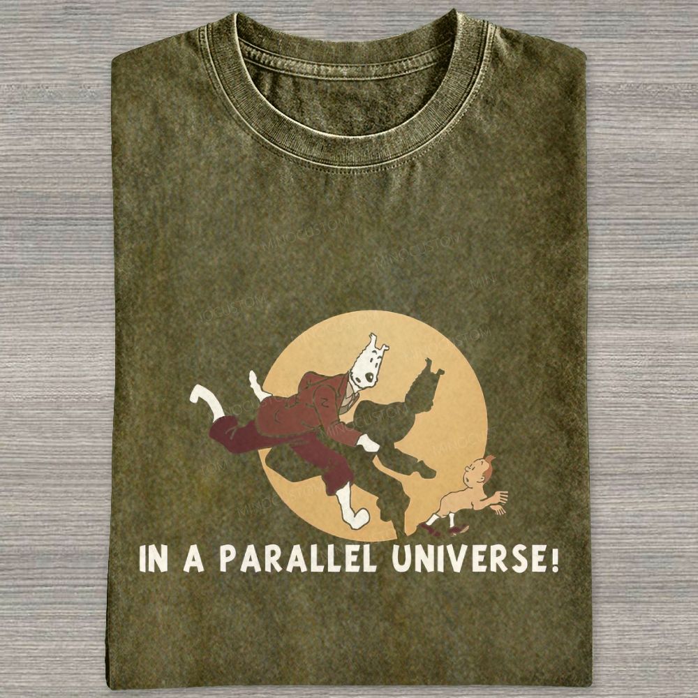 Retro Vintage Cartoon Running Figures Graphic Washed T-shirt