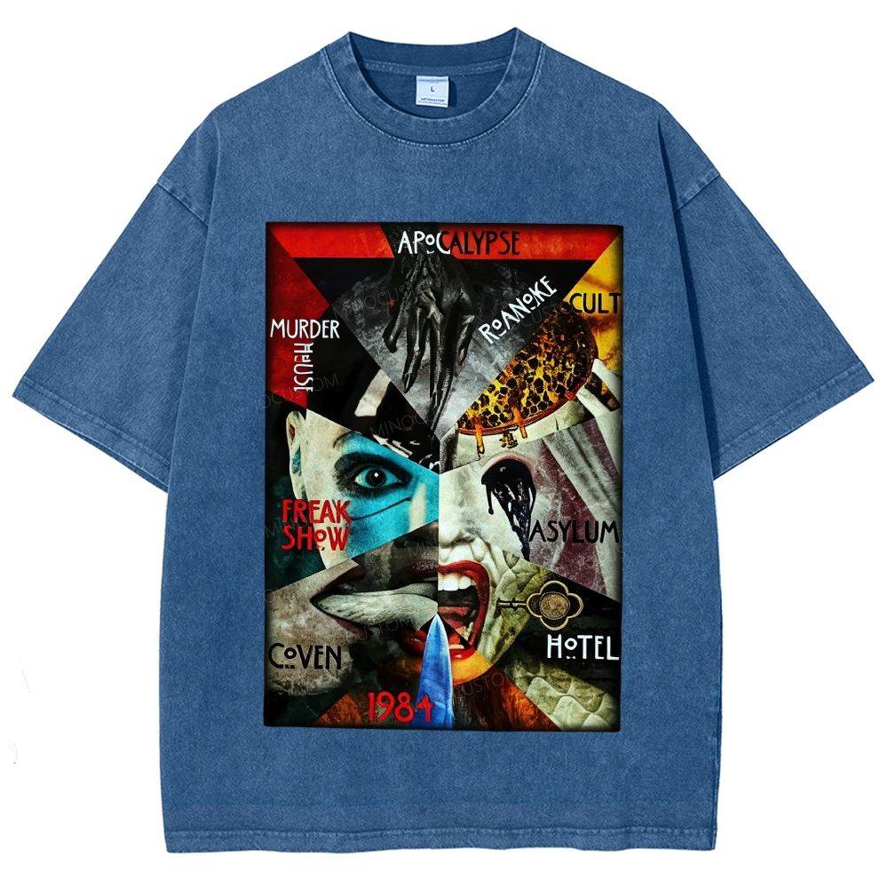 Retro Multifigure Gothic Spooky Art Unisex Fit Washed T-Shirt