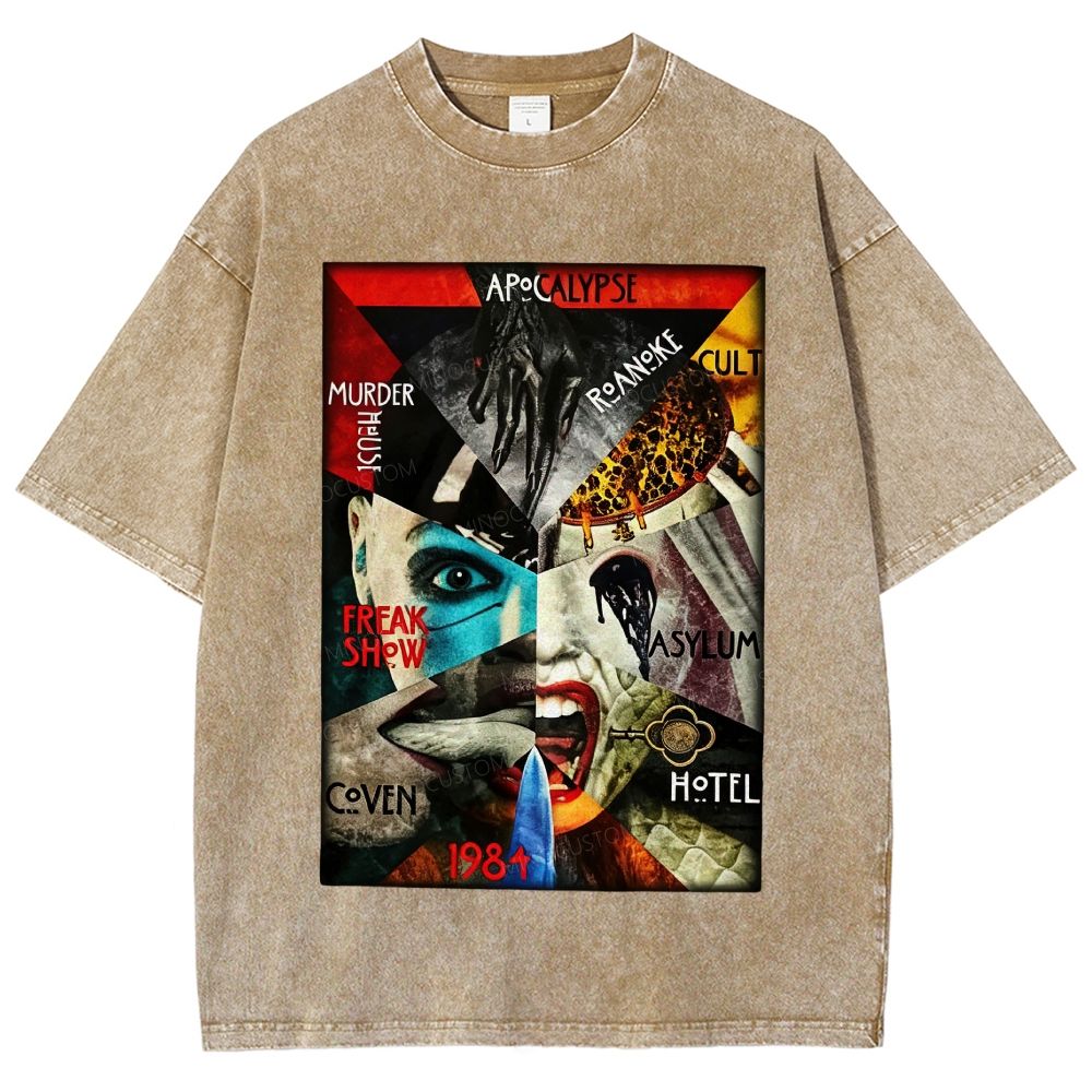 Retro Multifigure Gothic Spooky Art Unisex Fit Washed T-Shirt