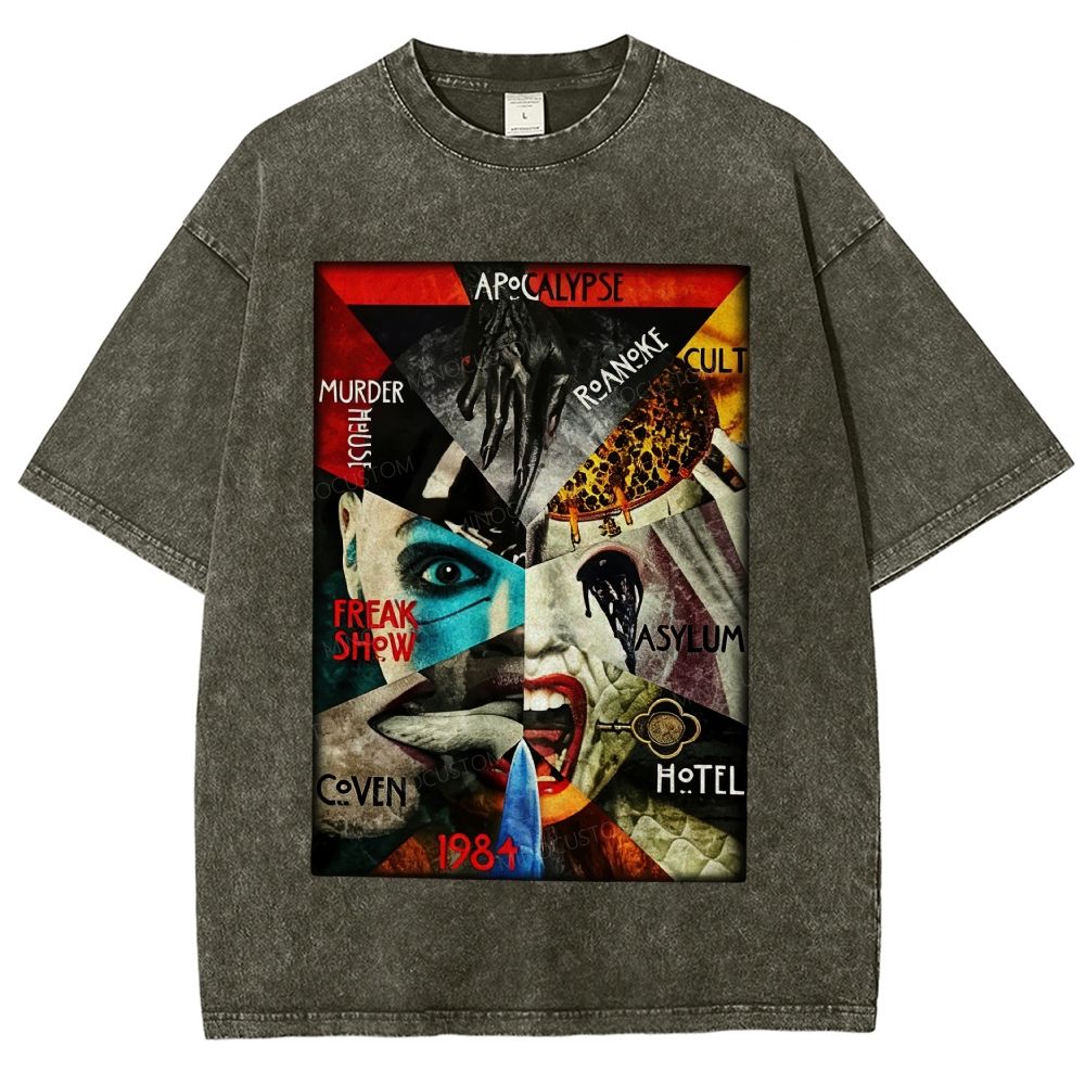 Retro Multifigure Gothic Spooky Art Unisex Fit Washed T-Shirt