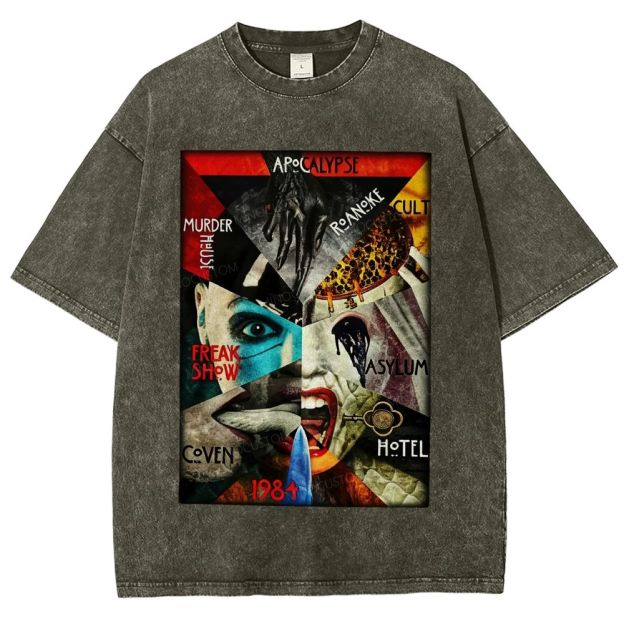 Retro Multifigure Gothic Spooky Art Unisex Fit Washed T-Shirt