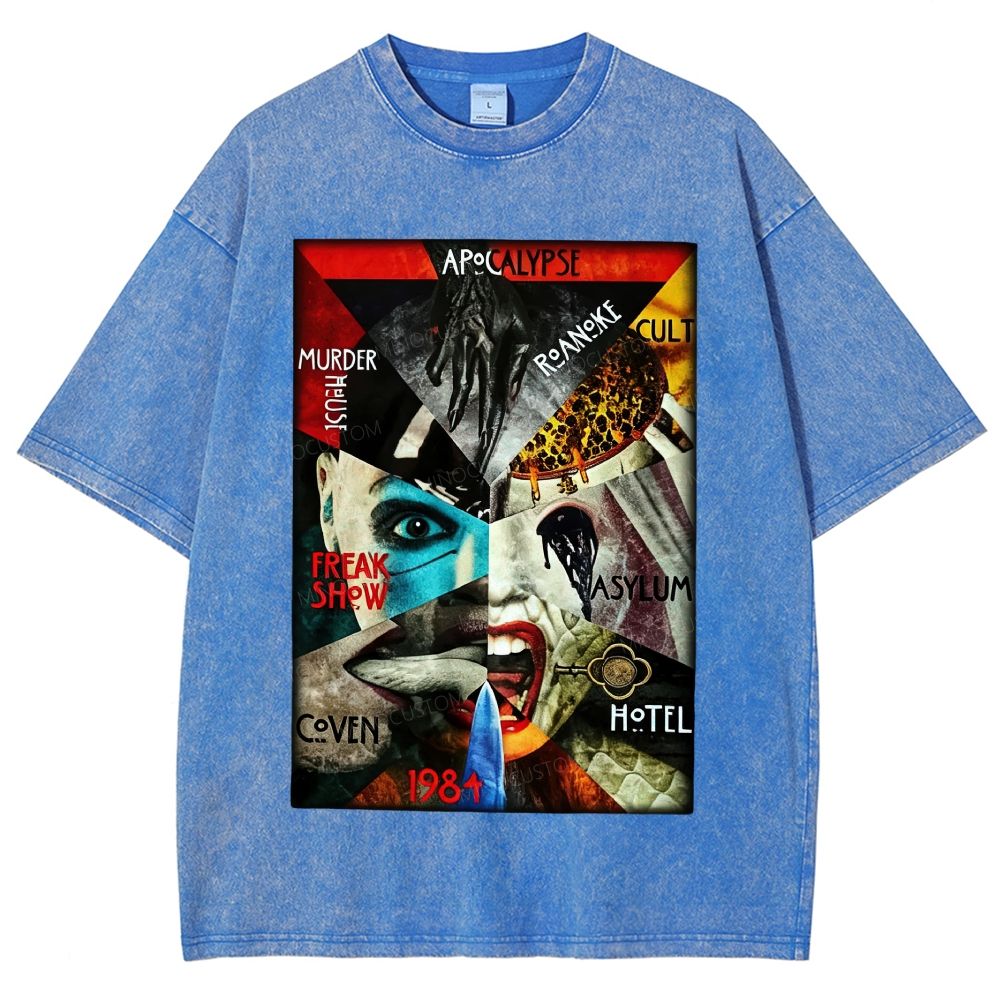 Retro Multifigure Gothic Spooky Art Unisex Fit Washed T-Shirt