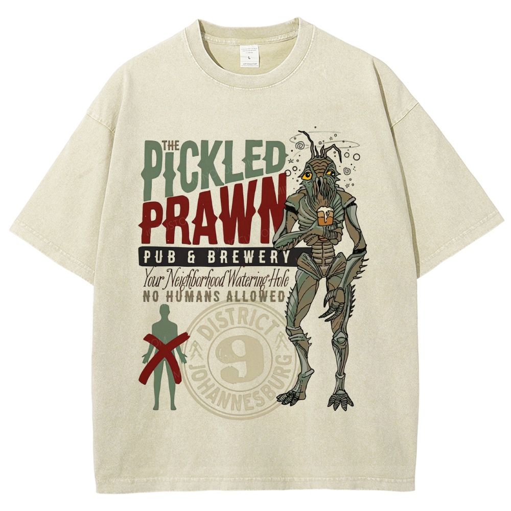 Retro Alien Creature Pub Brewery Graphic Unisex Fit Washed T-Shirt