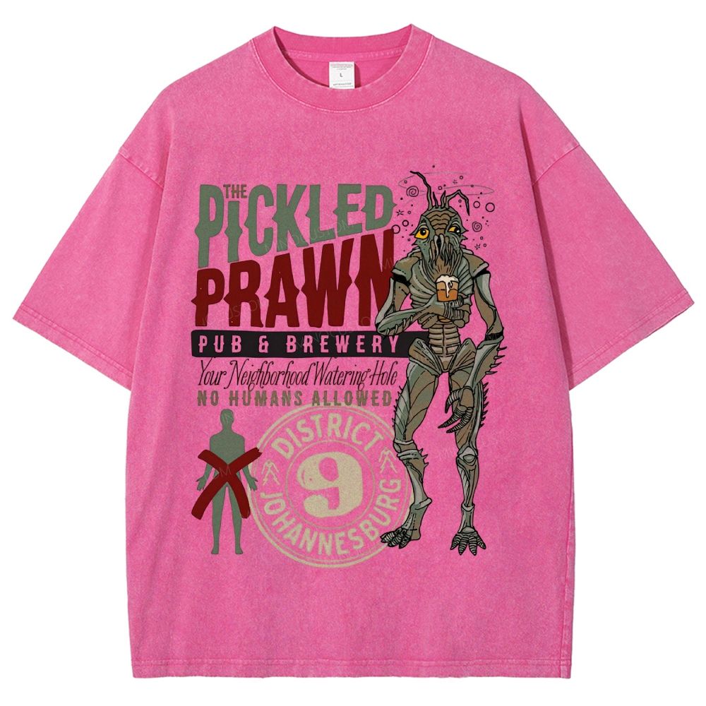 Retro Alien Creature Pub Brewery Graphic Unisex Fit Washed T-Shirt