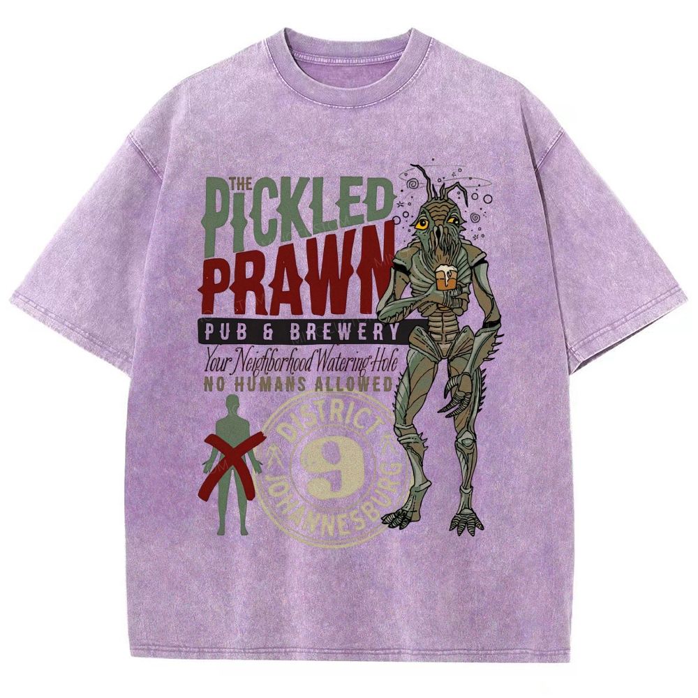 Retro Alien Creature Pub Brewery Graphic Unisex Fit Washed T-Shirt