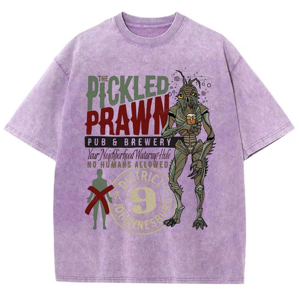 Retro Alien Creature Pub Brewery Graphic Unisex Fit Washed T-Shirt