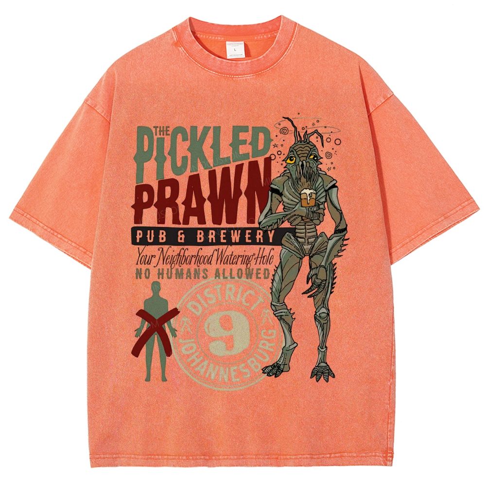 Retro Alien Creature Pub Brewery Graphic Unisex Fit Washed T-Shirt