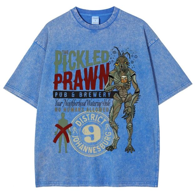 Retro Alien Creature Pub Brewery Graphic Unisex Fit Washed T-Shirt