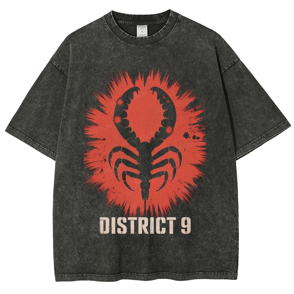 Retro Alien Crustacean Silhouette Burst Graphic Unisex Fit Washed T-Shirt
