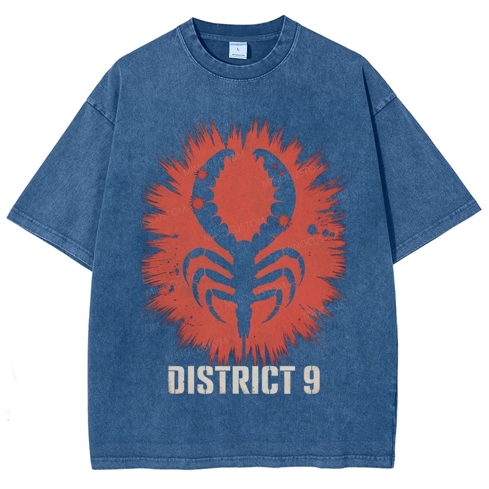 Retro Alien Crustacean Silhouette Burst Graphic Unisex Fit Washed T-Shirt