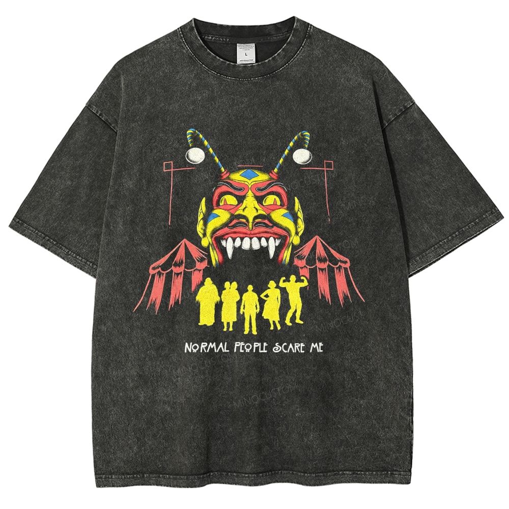 Vintage Circus Demon Mask Silhouette Graphic Unisex Fit Washed T-Shirt